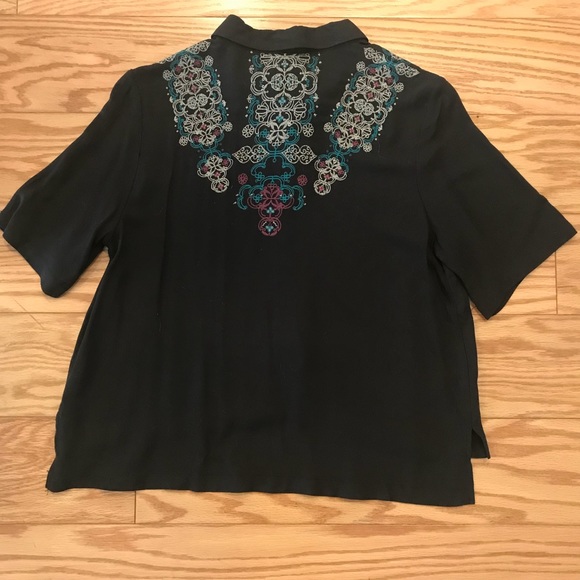 Black Embroidered Short Sleeve Button down - Picture 2 of 2